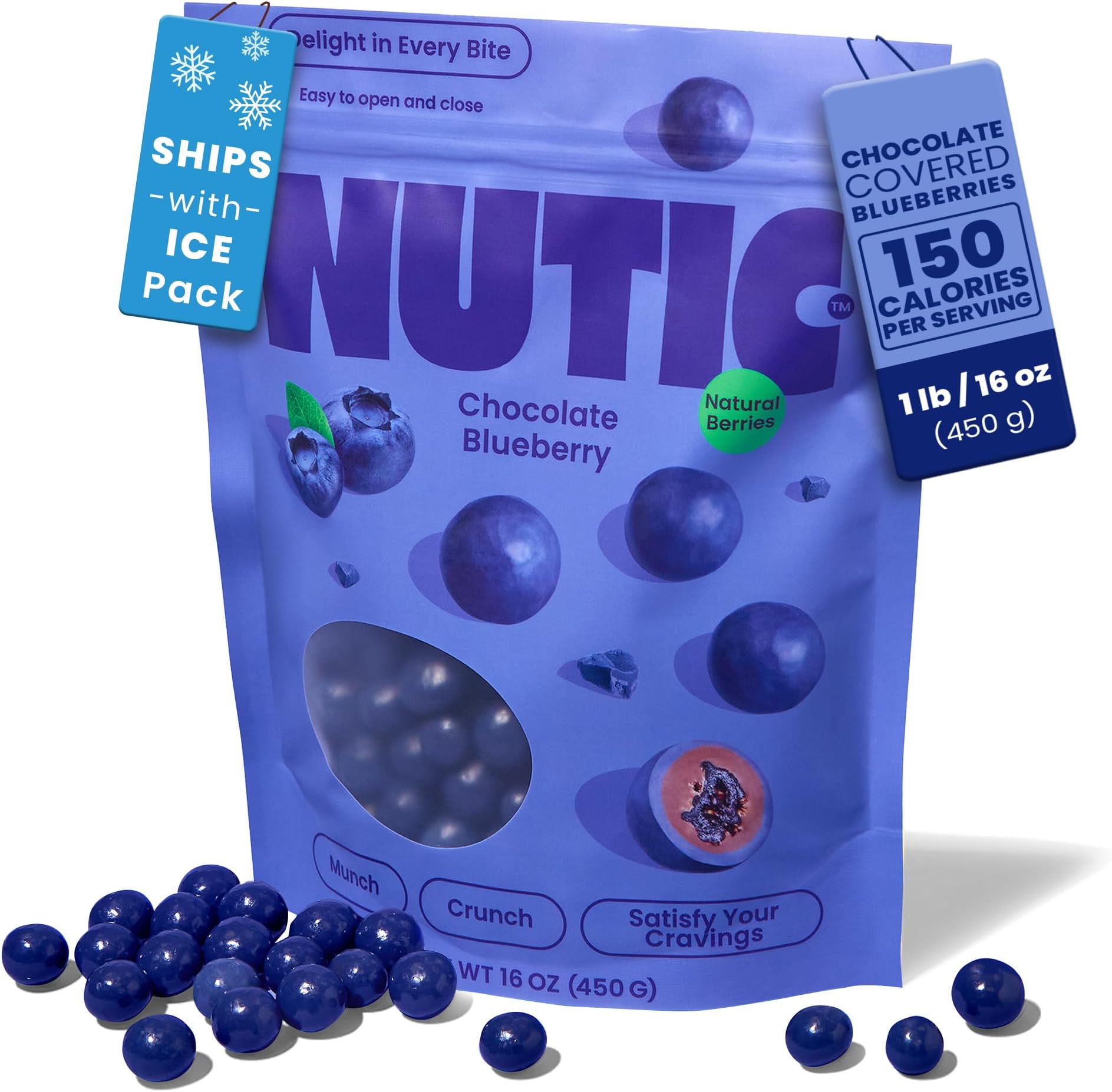 Milk Chocolate Covered Blueberries - 1Lb, Premium Gourmet Chocolate Candy Delight with Dried Blueberry, Perfect for Holiday Gifts & Food Baskets, Made in USA - (Pack of 1)