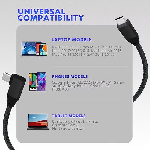 Miniatura 7 de UseBean Cable USB C a USB C de 100 W, 6.6 pies (paquete de 2), USB 3.2 Gen2 Gen2x2 de ángulo recto de transferencia de datos de 20 Gbps y carga