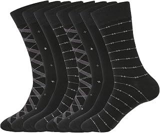 WANDER Men's Cotton Dress Socks - Thin Lightweight Breathable 8 Pairs Solid & Patterned for Business Casual