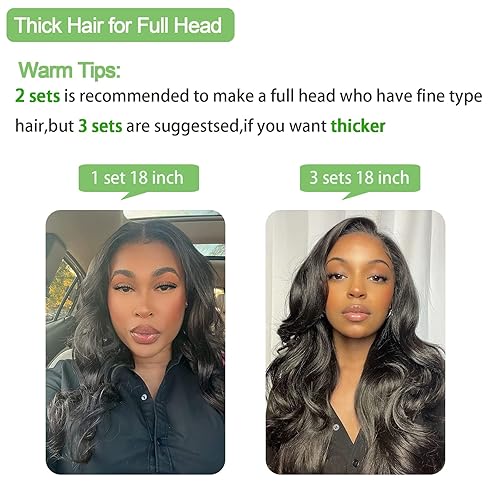 Miniatura 2 de Extensiones de cabello humano real con clip, de 20 pulgadas, color negro azabache, extensiones de cabello humano natural sedoso y liso para mujeres