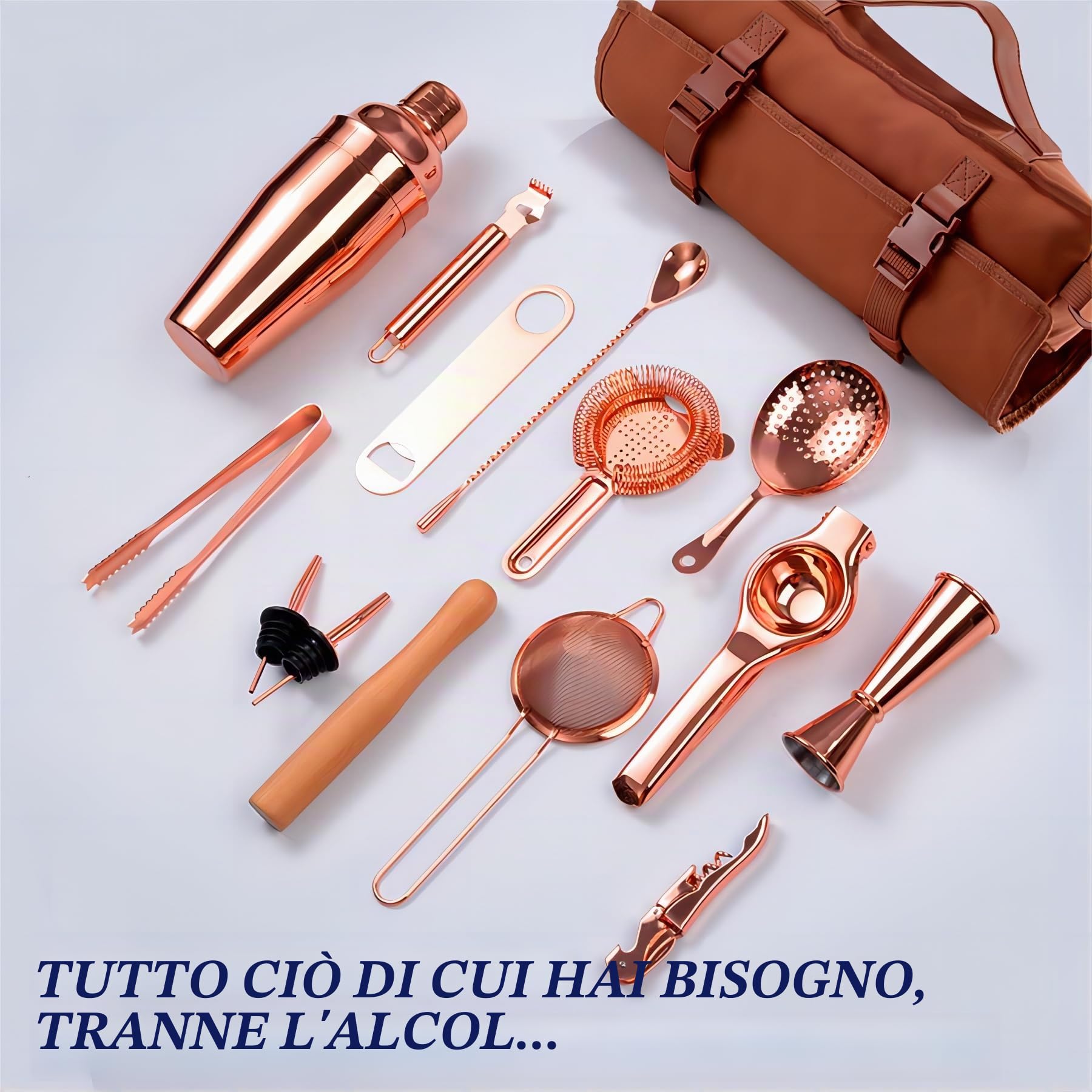 Borsa kit da barista viaggiatore, set di attrezzi da bar professionale con 17 pezzi, set da bar portatile in tela cerata con tracolla per servizio al bar, feste, viaggi in campeggio