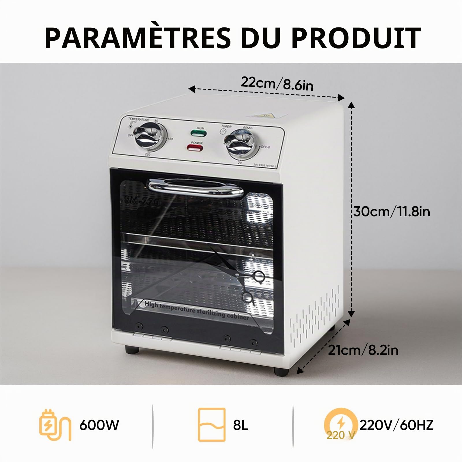 Stérilisateur haute température,sterilisateur materiel onglerie de grande capacité,autoclave stérilisation avec contrôle de la température et minuterie,adapté aux outils coiffure,manucure outils,SPA