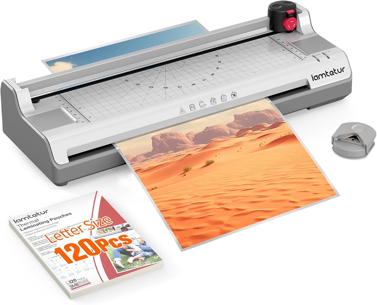Laminator Machine 13In Wide with 120 Letter Size Laminating Sheets | 11X17 Thermal Hot&Cold Laminated 3-5Mil for A3/A4/A6,with Paper Cutter, Corner Rounder for Office Home School Teacher Use