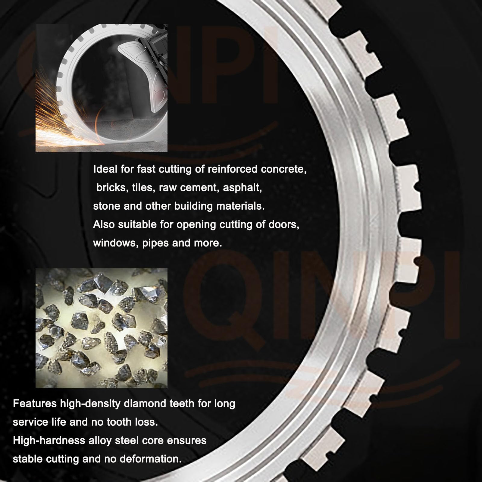Hoja de sierra de anillo para hormigón, 2 piezas, hoja de sierra de anillo de 16", para sierra eléctrica toroidal, dientes de diamante densidad, núcleo de acero aleado, corte rápido para hormigón