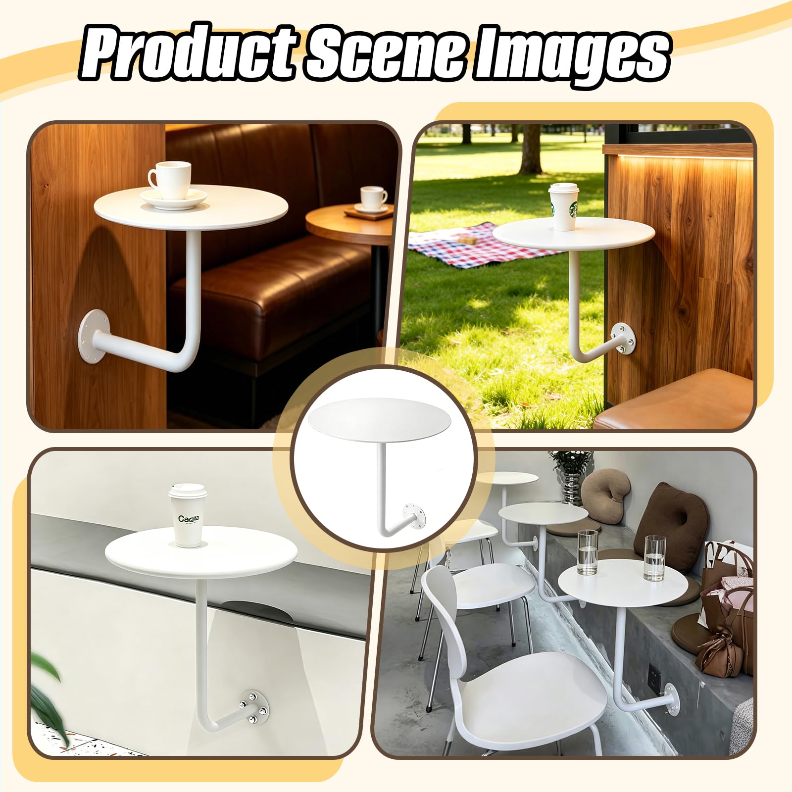 Table Ronde Murale, Table De Bar Ronde avec Support Mural Petite Table d'appoint Murale en Forme de L Tables Balcon Suspendue for Magasin de thé au Lait café Fast-Food (Blanc)