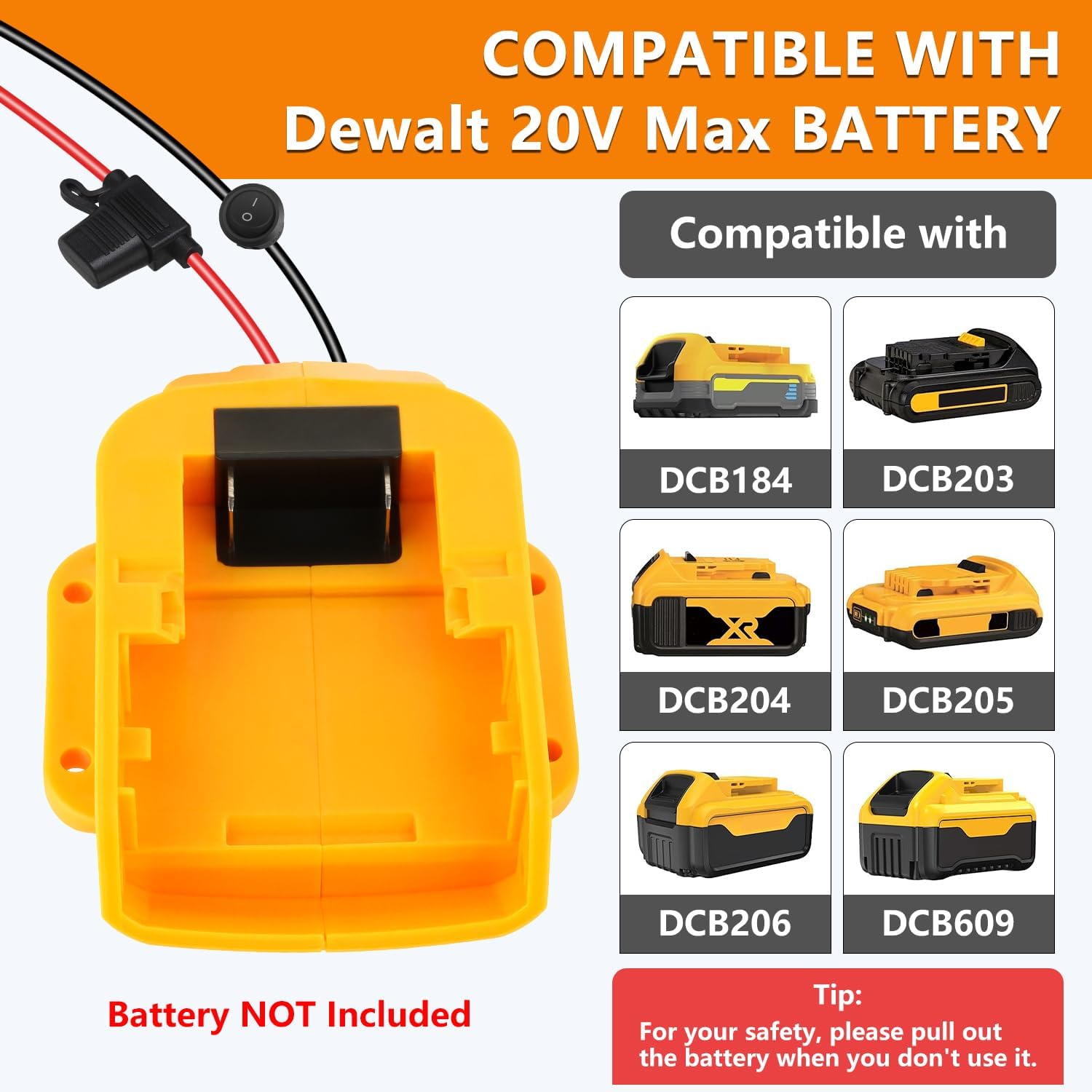 20V to 12V Step-Down Converter for Dewalt 20V Max for Power Battery Adapter Wheel, DC 12V 15A 180W Buck Converter Regulator with 30A Fuse & Wire Terminal for Golf Cart RC Car Truck Light & DIY