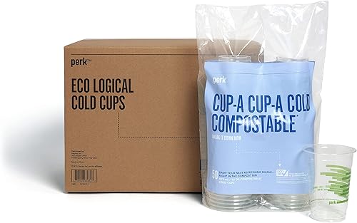 Perk Staples - Vaso de plástico compostable, 16 onzas, transparente/verde