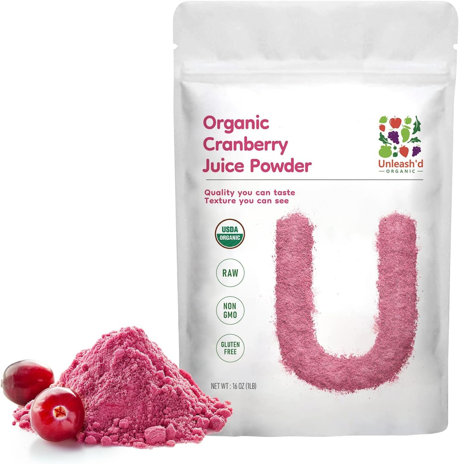 Unleash’d Organic Organic Cranberry Juice Powder 16 oz – 100% Pure Superfood, Rich in Antioxidants & Vitamins, Natural Nutrient Boost