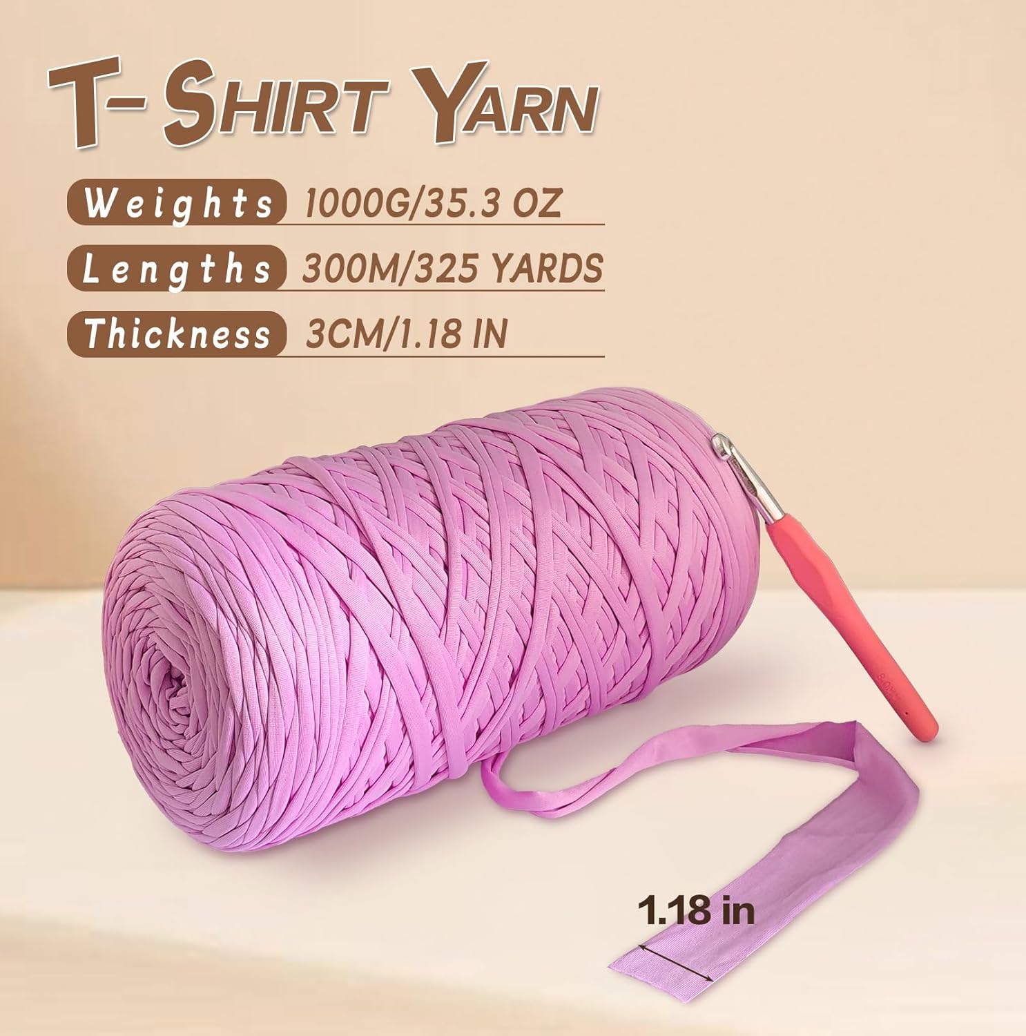 MESTOON T-Shirt Yarn Bulk for Crocheting (1000g/295YDS),Soft Elastic Tshirt Cloth for Beginner Crafts and DIY Knitting Crocheting/Bag/Basket/Coaster, Polyester Fabric Chunky Thick Yarn(1,Shrimp Pink)