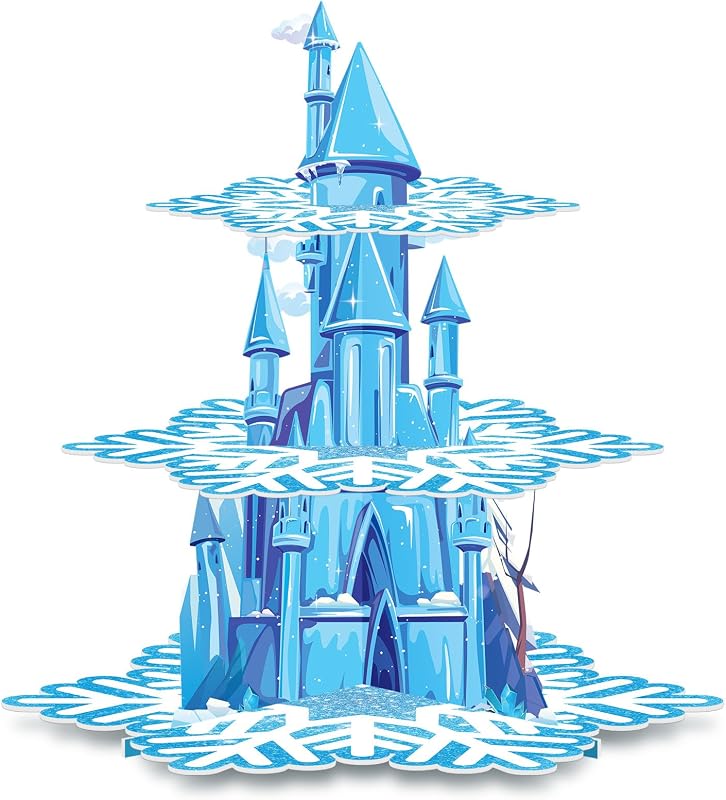 BenLouis 3Tier Frozen Cupcake Stand Birthday Party Decorations | Frozen cupcake toppers, winter wonderland baby shower cupcake holder, snowflake dessert tower table decoration supplies