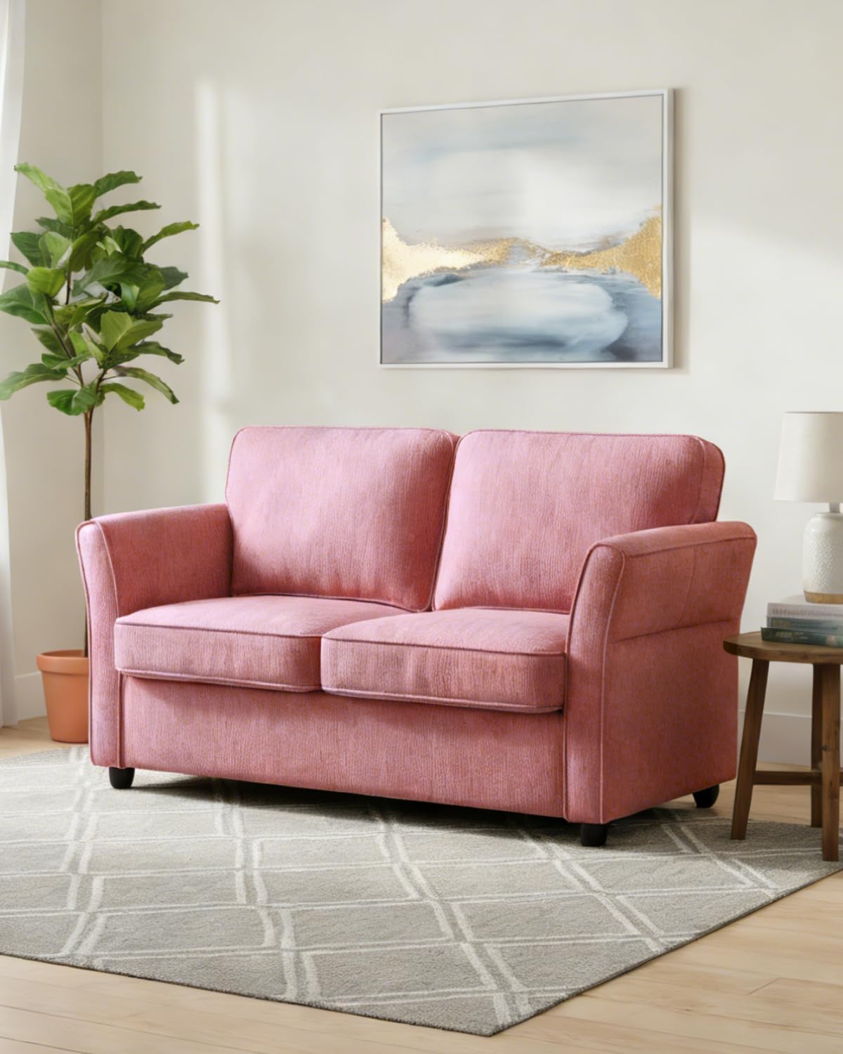 Karl home 67" Loveseat Sofa Chenille Fabric with Removable Covers, Outward Arms, Spring Cushion & Solid Wood Frame, Deep Seat Couch for Small Apartment, Living Room, Reading Nook, Bedroom, Pink