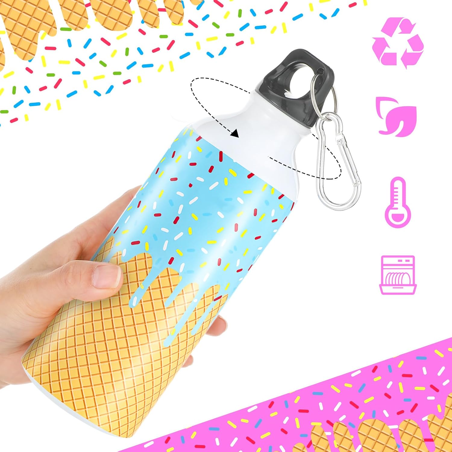 LemonRoad 12 Pcs 16 oz Ice Cream Drip Baseball Water Bottles Ice Cream Drip Birthday Bottle with Lids Stainless Steel Travel Leakproof Tumbler Baseball Team Gifts for Sports Team Player