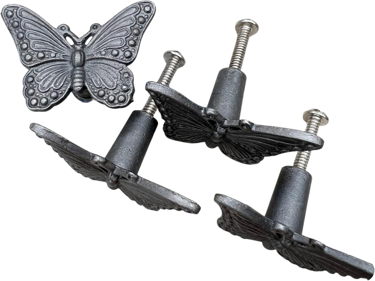 4 x CAST Iron Butterfly Shaped Drawer KNOBS for Kitchen cupboards | Cast Iron Antique Style Finish | Vintage Charm Meets Modern functionality | 5cm Wide x 2cm Depth | Draw Cabinet Pull knob.