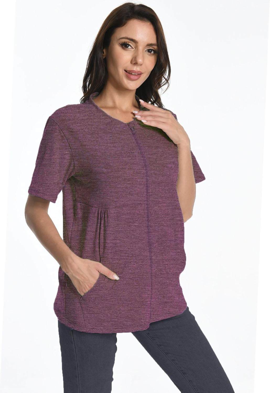 Post Mastectomy Zip Shirts with Drain Pockets Surgery Recovery Must Haves Clothing Comfy Short Sleeve Shirts - Image 4