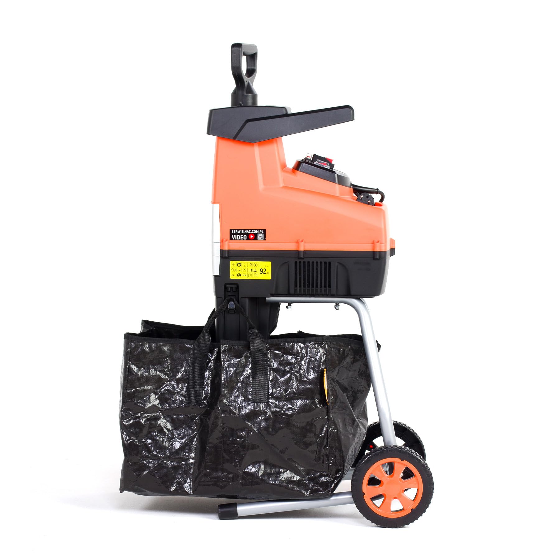 TOP CUT Elektro Gartenhäcksler 2800W – Walzenhäcksler für Äste bis 44 mm, Rücklauf, leise & sicher – inklusive Fangbox & Transportrollen – TC-RE2800-BAG