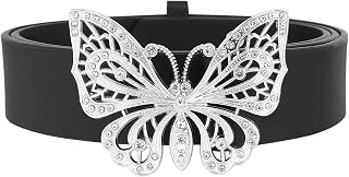 Women's Belts Fashion Versatile Rhinestone Butterfly Buckle Belt for Jeans Dresses