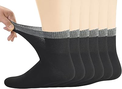 Yomandamor Men's Bamboo Diabetic Ankle Socks with Seamless Toe and Non-Binding Top,6 Pairs L Size(10-13)