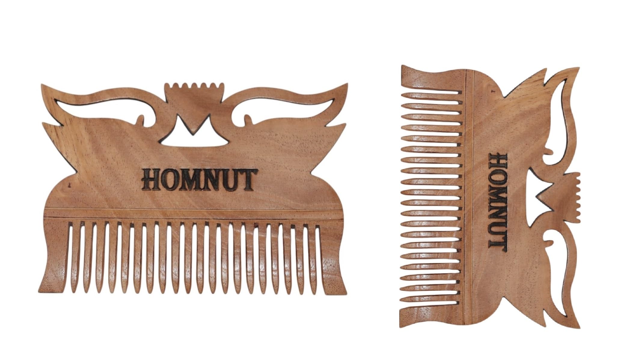 HOMNUT Natural Teak Wood Comb | Unisex 4.2 x 3 Inches Hand-Carved Design | Perfect for Hair, Beard & Moustache