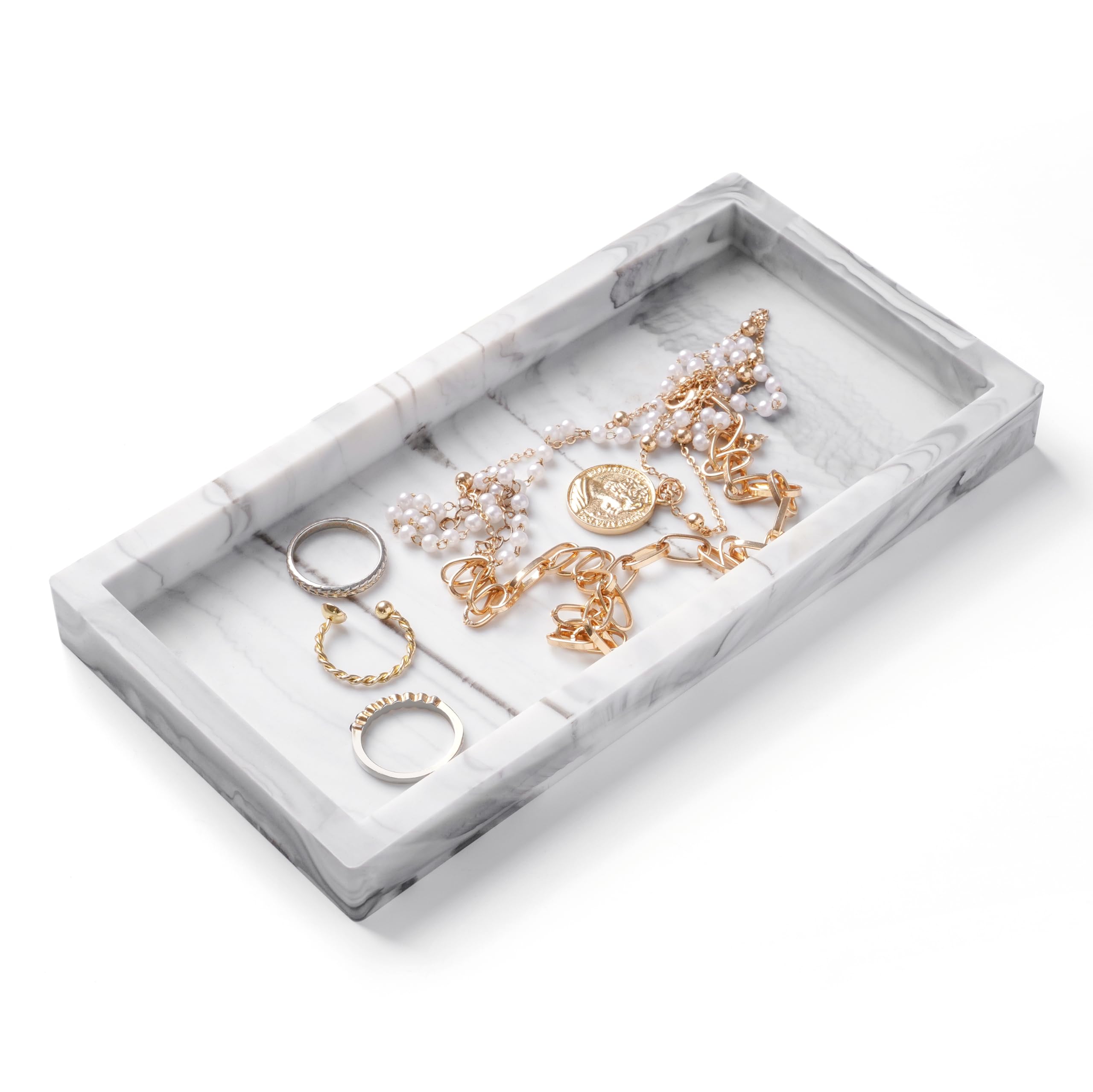 Winter Shore White Silicone Marble Multi-Purpose Tray - Bath, Kitchen, Toilet - 20 x 10 x 2cm