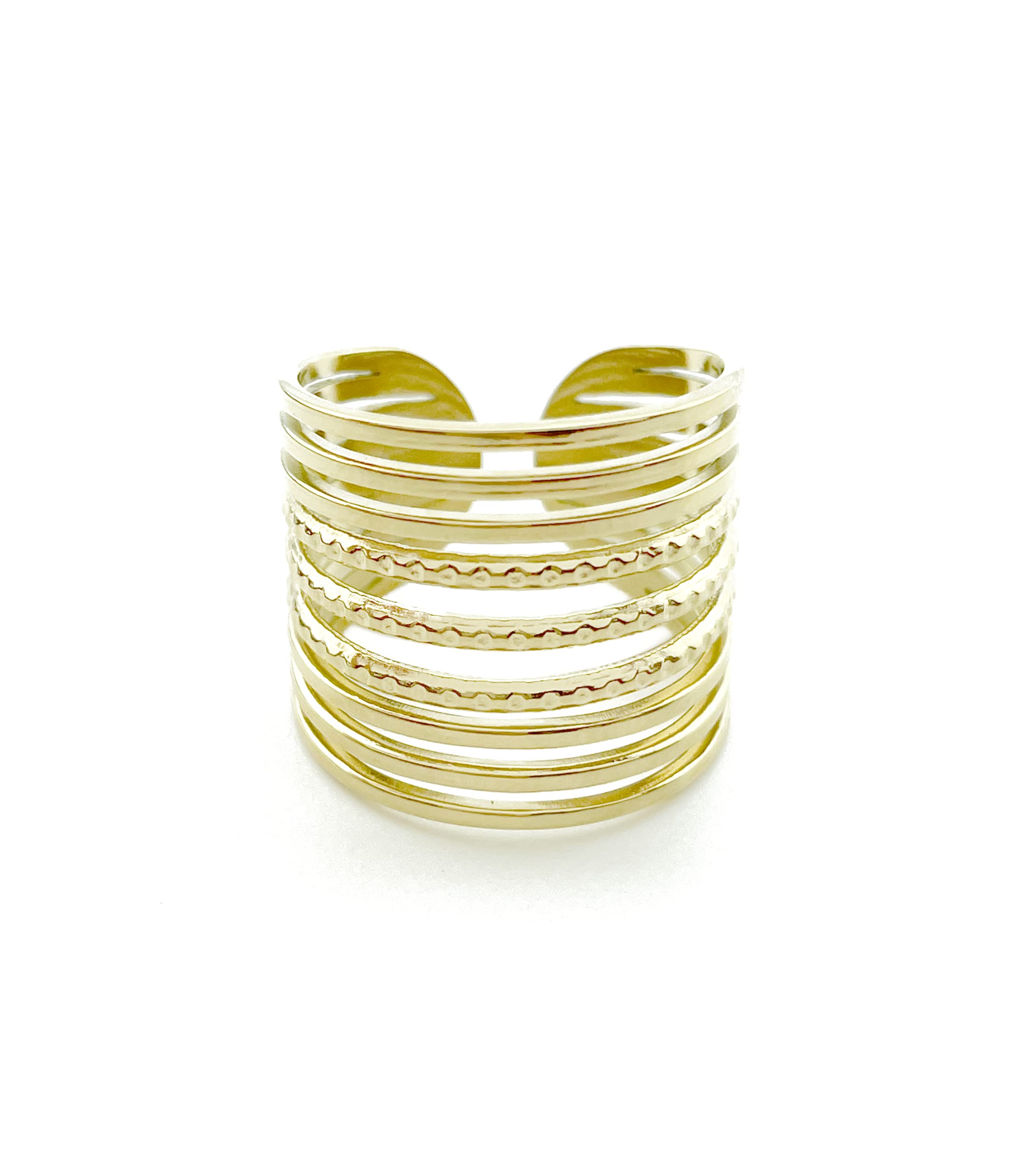 Bague Multirangs Acier Inoxydable Femme Bague Multirangs En Acier Inoxydable 316L Paloma Bijoux - Dorée à L'or Fin 18K, Ajustable, Pour Femme