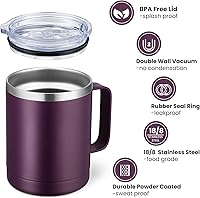 Vista 37 de MEWAY 12oz Coffee Mug With Handle 8 Pack Bulk,Stainless Steel Insulated Travel Tumblers With Sliding Lid,Double Wall Vacuum Camping Cup for Hot &
