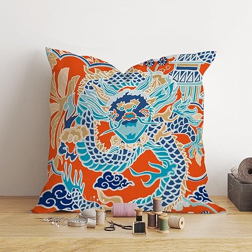 Vista 78 de ArogGeld Chinoiserie - Fundas de almohada escénicas asiáticas, estilo asiático, funda de almohada azul y verde Kelly, funda de cojín para decoración