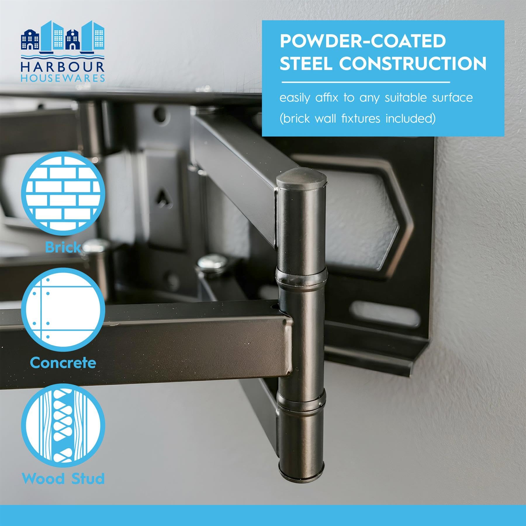 Harbour Housewares Full Motion TV Wall Bracket 25-65" – Tilt, Swivel & Rotate, VESA 100x100-400x400, Supports Up to 40kg, Black Steel, Home Cinema Mount — view 5