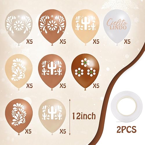 Miniatura 2 de Soulchen 45 globos Cielito Lindo para decoración de fiesta, 12 pulgadas, Platos De Barro, globos de fiesta, decoración de fiesta de Talavera Marrón,
