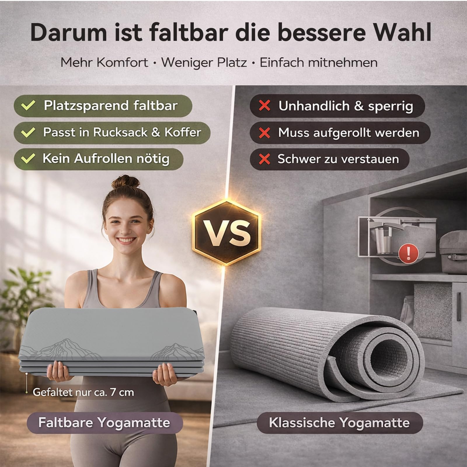 FunLife Yogamatte XXL 190x66cm – 10mm Extra Dick & Faltbar, Rutschfeste Fitnessmatte für Yoga, Pilates & Gymnastik, Ideal für Indoor & Outdoor