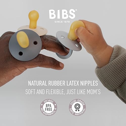 Miniatura 5 de BIBS Chupetes de 0 a 6 meses, paquete de 3 chupetes  Pezón simétrico sin BPA  Fabricado en Dinamarca  Colección Try-It marfil (rubor)
