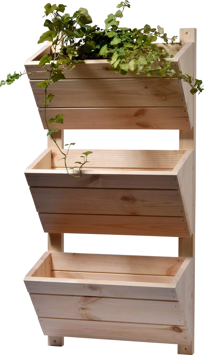58383FSCe Wall Bed with 3 Planters Vertical Hanging Bed 38 x 17.5 x 79 cm Natural