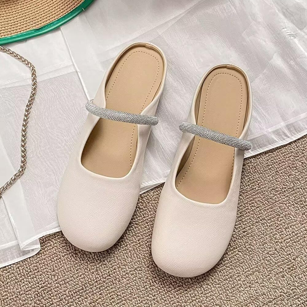 VFDB Women Mules Elegant Dressy Flats Closed Toe Microfiber Leather Shoes Adjustable Buckle Strap Mary Jane Casual Office Shoes