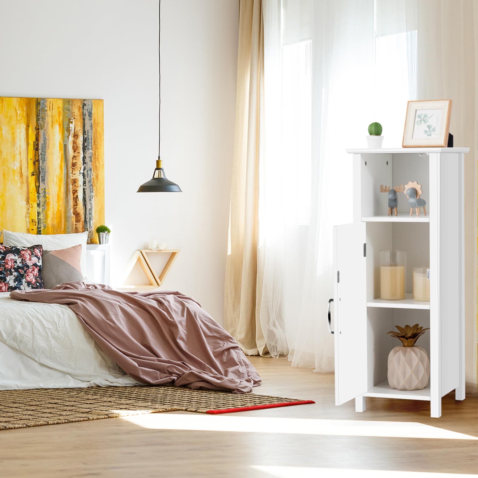COSTWAY Mobile Bagno 30 x 30 x 80cm, Armadietto Salvaspazio in Legno con Ante e Ripiani Regolabili per Cucina, Soggiorno e Corridoio, Mobiletto Spazioso (Bianco)