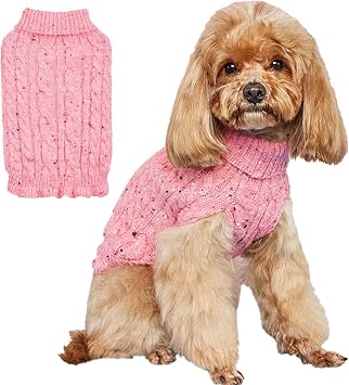 Fleece Turtleneck Dog Sweater for Small Dogs Cats Knit Soft Warm Puppy Clothes Winter Pet Pullover Outfits Doggy Knitwear Sueter para Perros Small, Pink