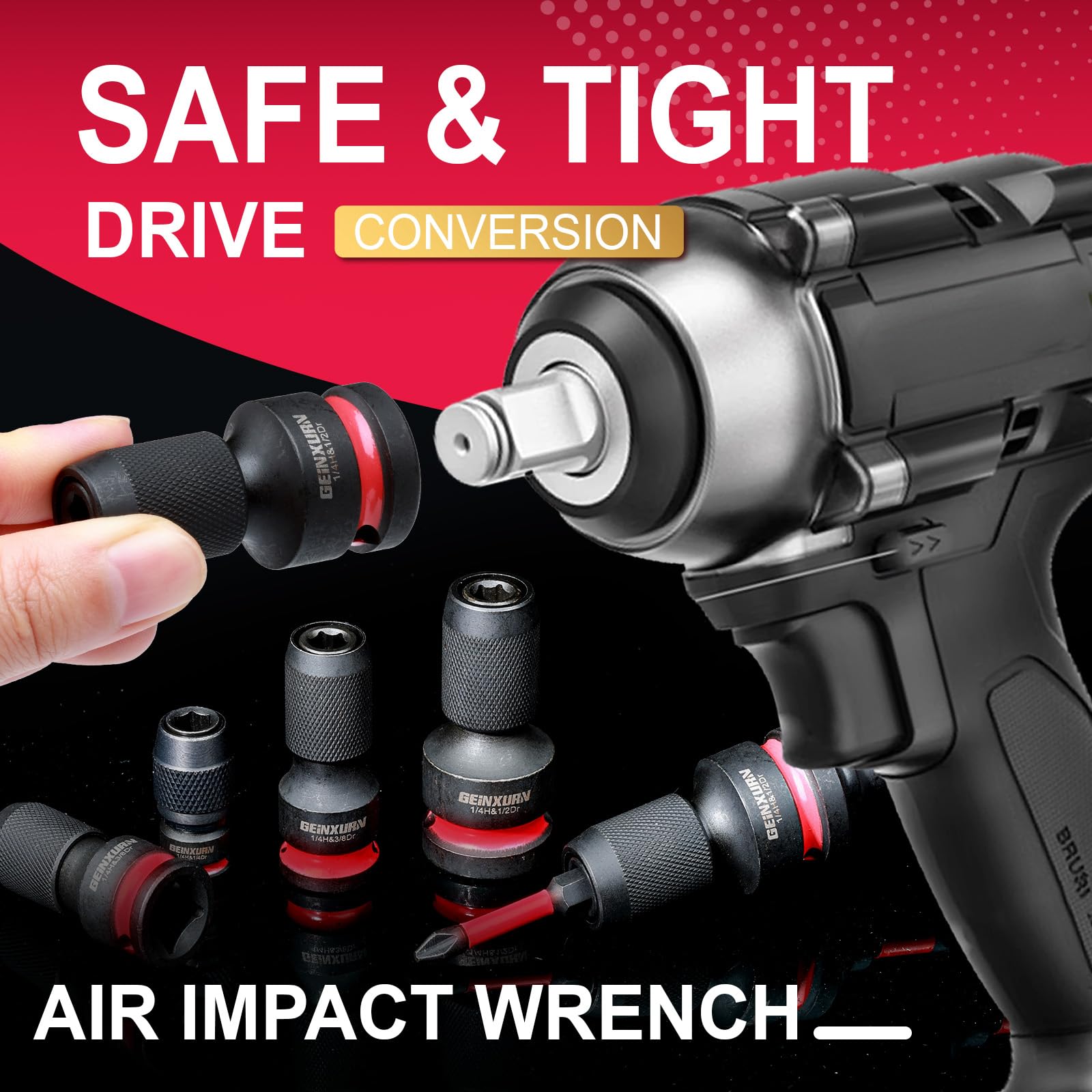 3PCS Impact Screwdriver Bit Holders Include 1/2-inch, 3/8-inch and 1/4-inch Square Drive to 1/4-Inch Quick Release Hex Socket Adapter for Impact Wrench