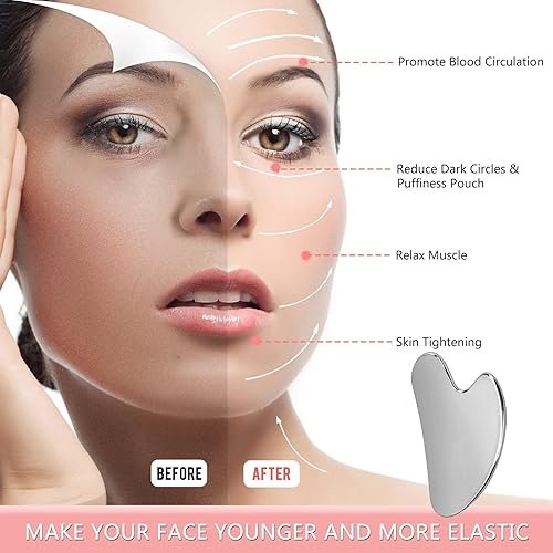 Miniatura 2 de Gua Sha, herramientas faciales Gua Sha de acero inoxidable, herramienta Guasha para cara mejorada, acero inoxidable Guasha (plateado)