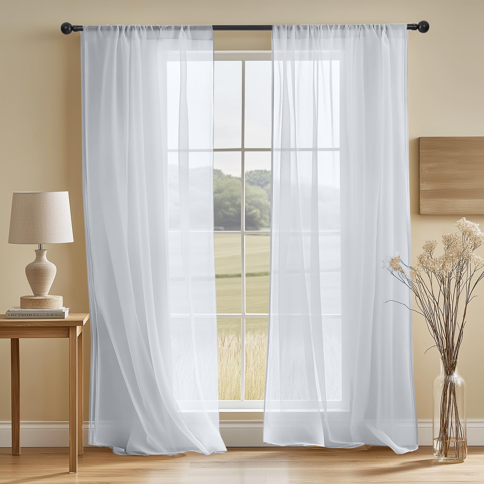 NAKIHOUSE Voile Curtain, 2 Panels Net Curtains for Windows 96 Drop, Elegant Slot Top Sheer Curtains