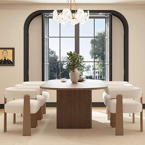 Miniatura 4 de Juego de 6 sillas de comedor tapizadas de terciopelo blanco, sillones de acento tipo barril bohemios modernos, asiento grueso acolchado y patas de