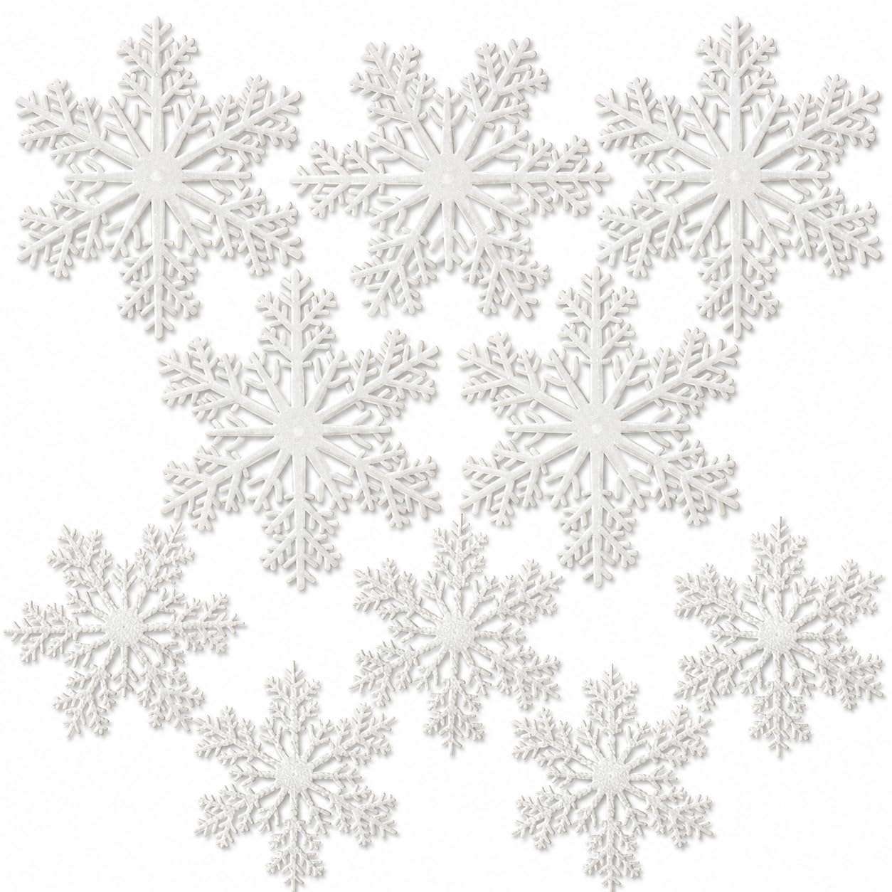 Fiocchi di neve bianchi – Set di 10 – Due misure assortite circa 20,3 cm e 30,5 cm D – Fiocchi di neve glitterati – Decorazioni invernali