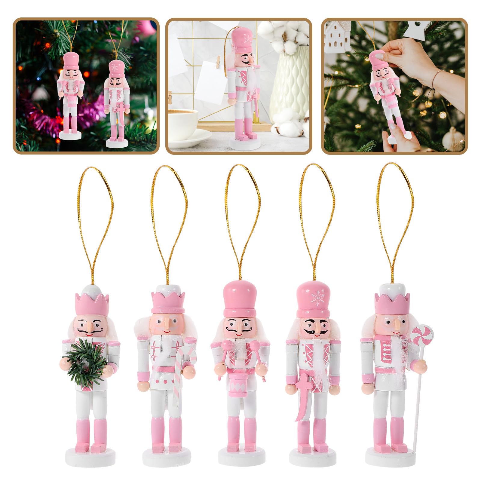 FRCOLOR 15 Piezas Cascanueces Navideño de Madera Colgante, Rosa