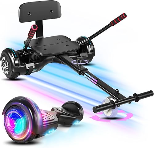Scooter con accesorio de asiento para niños y adultos, scooter de equilibrio de 6.5 pulgadas y 8.5 pulgadas con altavoces Bluetooth y luz LED