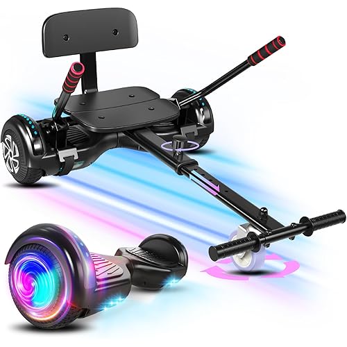 Scooter with Seat Attachment for Kids Adults, 6.5'' 8.5''Balancing Scooter with Bluetooth Speakers & Colorful LED Light with Kart