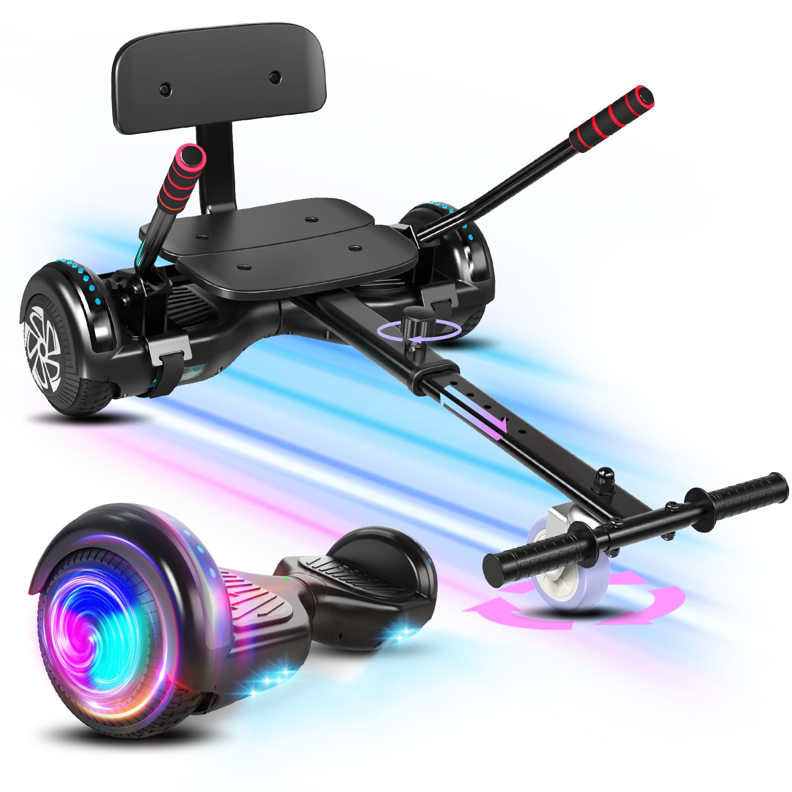 Scooter Seat Attachment Combo with Bluetooth Corlorful LED Lights, Adjustable Frame Length for Kids All Ages