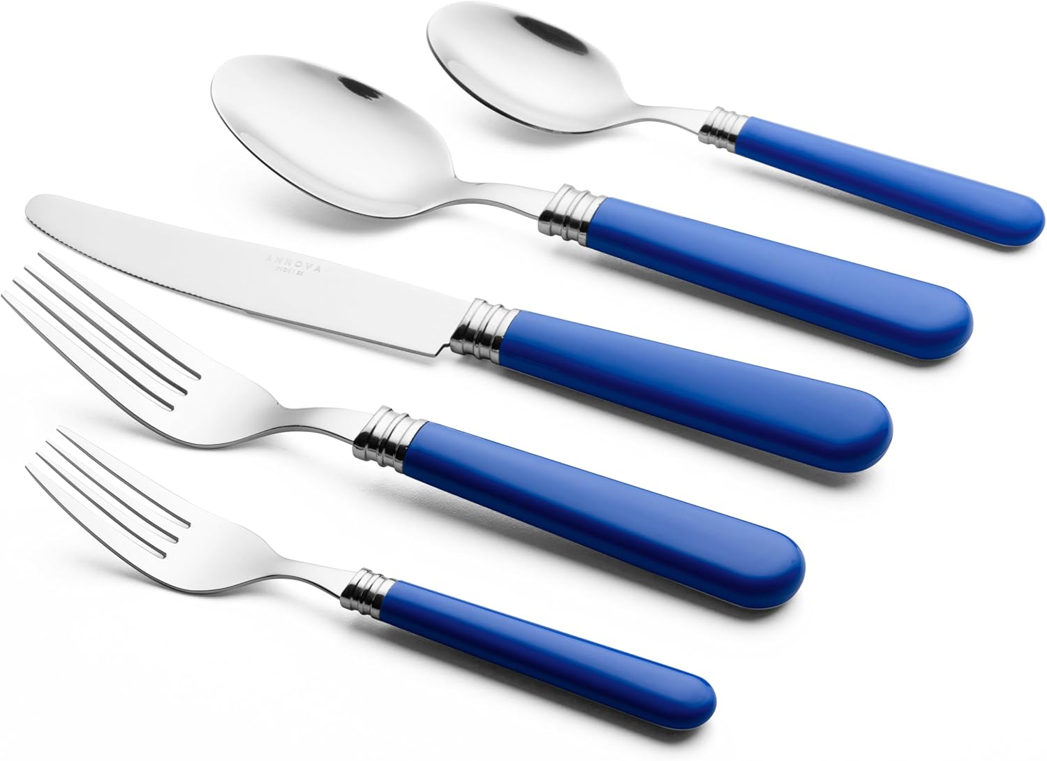 ANNOVA Silverware Set 20 Pieces Cutlery Stainless Steel Colorful Fun Handle Flatware Service for 4 - Dinner Knife, Dinner Fork, Salad fork, Dinner Spoon, Dessert Spoon (Sapphire Blue, 20 Pieces)