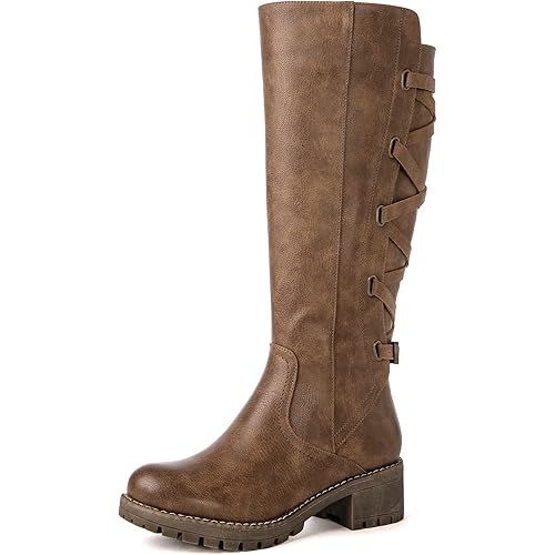 GLOBALWIN Women's Boots Back Lace Up Fall Winter Fashion Knee High Boots For Women