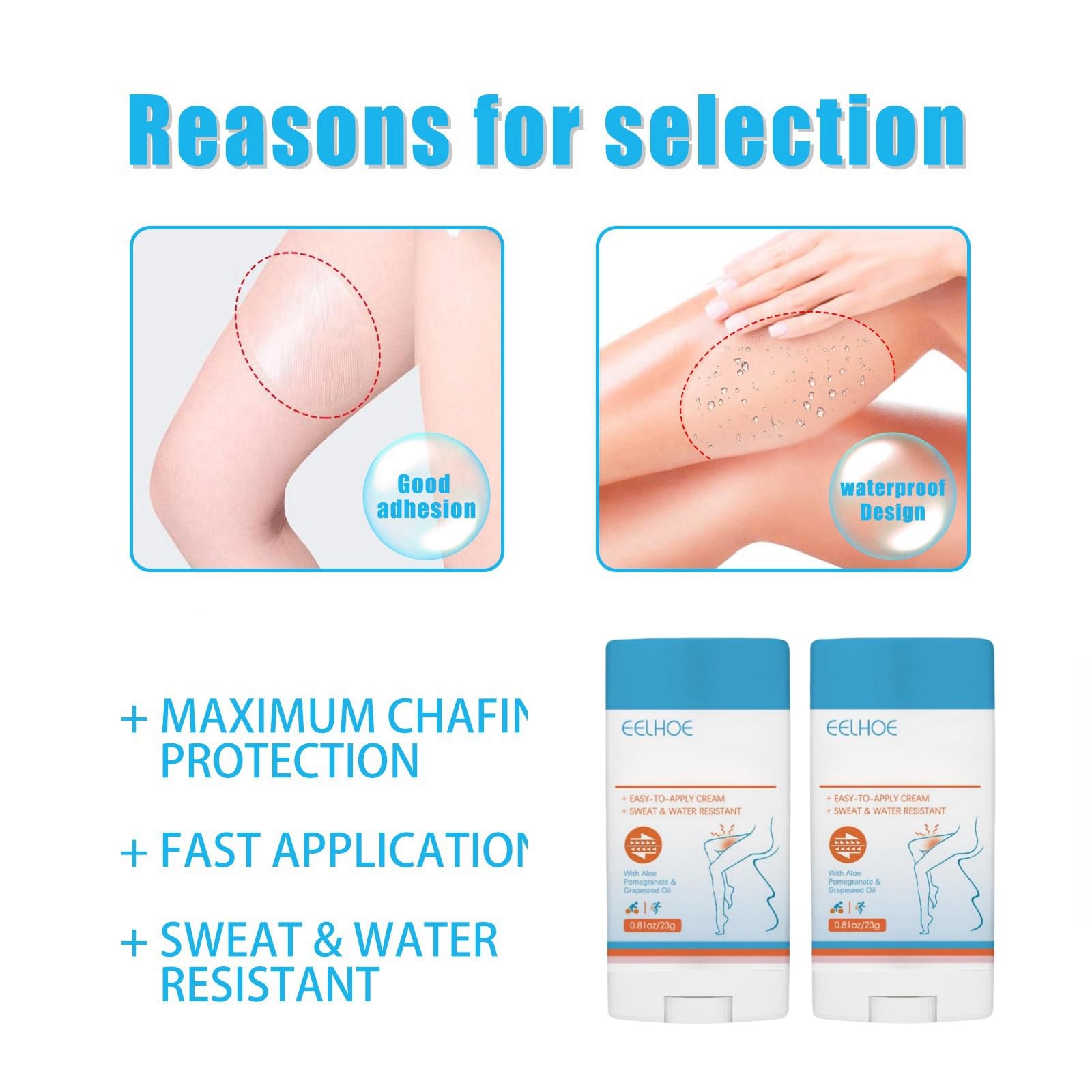 HIVETZ 2PCS Anti Chafe Stick,Anti Chafing Cream,Anti Friction Cream,Anti Chafe Balm,Glide Anti Chafing Stick,Anti Friction Stick,Thigh Rescue Anti Chafe Balm,Thigh Prevention Cream for Women - Image 3