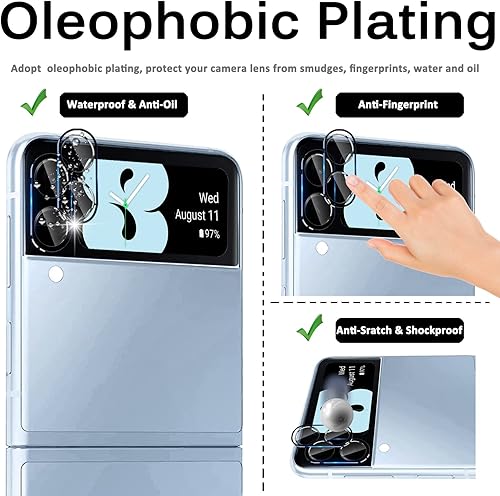 Miniatura 4 de Miimall - Protector de lente de cámara compatible con Samsung Galaxy Z Flip 4, vidrio templado de dureza 9H, antiarañazos, compatible con funda