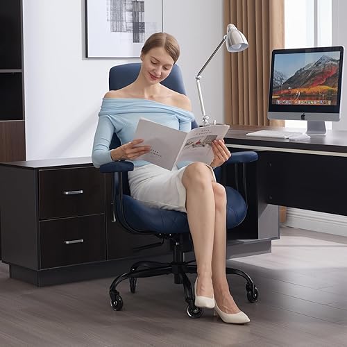 Miniatura 9 de Silla de escritorio de oficina en casa, silla ergonómica de cuero con respaldo alto, soporte lumbar, altura ajustable y reclinable, silla de oficina