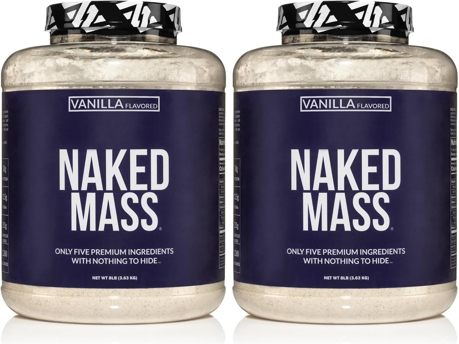 NAKED Vanilla Mass - All Natural Vanilla Weight Gainer Protein Powder - 8lb Bulk, GMO Free, Gluten Free & Soy Free, No Artificial Ingredients - 1,260 Calories - 11 Servings (Pack of 2)