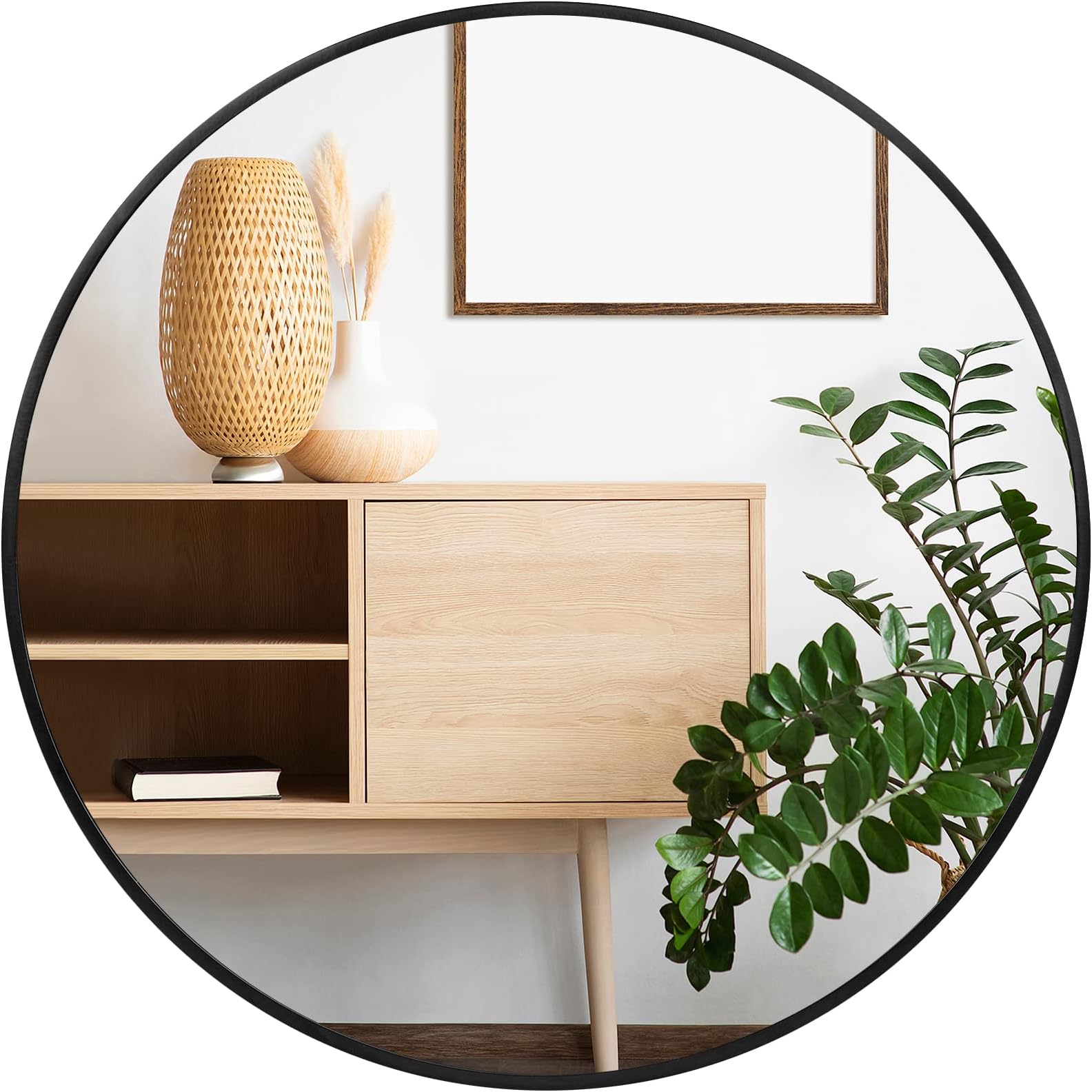 Black Round Bathroom Mirror for Wall Decor - 24 inch Circle Wall Mirrors Decorative for Bathroom, Entryway, Vanity, Living Room, Hallway, Big Matte Black Metal Frame Mirror